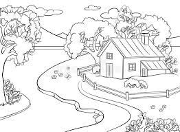Ada lagi gambar gambar pemandangan hitam putih untuk diwarnai yang terdapat gambar rumah, dan dibelakangnya terdapat pemandangan gunung. Gambar Mewarnai Rumah Dan Pemandangan