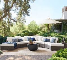 Some small outdoor sectionals can fit on apartment balconies. Huntington All Weather Wicker Rounded Outdoor Sectional Components Pottery Barn