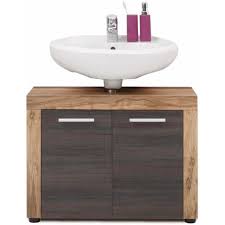 Caisson sous lavabo salle bain. Meuble Salle De Bain Melamine Meuble Sous Vasque L H P 72 56 34 Cm Noyer Brun Fonce