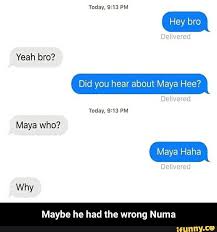 Today 9 13 Pm Did You Hear About Maya Hee Maya Who Maya Haha Maybe He Had The Wrong Numa Maybe He Had The Wrong Numa Ifunny Haha Meme