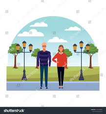 Are you searching for aesthetic cartoon png images or vector? Couple Avatar Cartoon Characters Brunette Girl And Blond Man Outdoor In The Park Landscape Vector Illustration Gr Couple Aesthetic Blonde Guys Red Bridal Hair