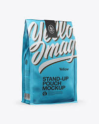 Stand Up Matte Metallic Pouch Half Side View In Pouch Mockups On Yellow Images Object Mockups Mockup Free Psd Psd Mockup Template Free Psd Mockups Templates