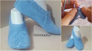 Sis Ile Ajurlu Mavi Kadin Patik Yapilisi Nazarca Com Patikler Baby Knitting Patterns Orgu