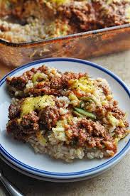 Once the ground beef is done, drain off grease. Ground Beef Rice Casserole With Zucchini Savory With Soul