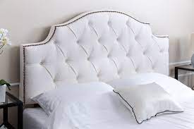 White velvet tufted headboard with antique white wooden a pretty contemporary headboard for large beds. Queen White Tufted Upholstered Headboard With Nickel Nailheads Tufted Headboard Upholstered Queen Size Headboard Off White Linen Headboard Furniture Bedroom Furniture Vadel Com