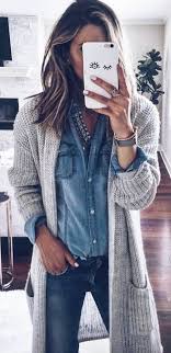 denim on denim and statement necklace fashion style fall