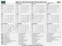 2019 Holidays India Holiday Calendar Holiday Calendar Template