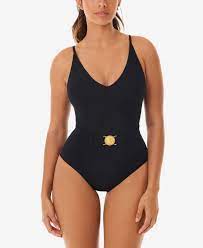 Skinny Dippers Simba Lucky Charm Belted Medallion Tummy Control One Piece Swimsuit Black Skinny Dippers One Piece One Piece Swimsuit