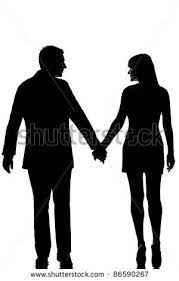 One Lovers Caucasian Couple Man And Woman Walking Hand In Hand In Studio Silhouette Isolated On White Bac Man And Woman Silhouette Couple Silhouette Silhouette