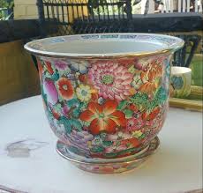 Vtg oriental porcelain pottery fish bowl planter jardiniere vase w wood stand. Oriental Pot Planter W Wood Fish Bowl Stand As New Condition For Sale In Denver Co Offerup