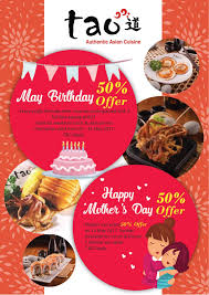Fancy celebrating your birthday with your regular karaoke night? Tao Authentic Asian Cuisine Buffet 50 Discount For Mother S Day 14 May 2017 Birthday Until 31 May 2017