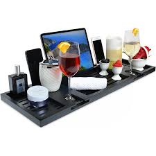 Bamboo luxury bathtub caddy/bath serving tray, expandable bath rack holder wine glass holder tray over bath tub, laptop desk, tablet holder a long bath is a great way to rejuvenate your skin, relax, and recharge for another day. Shop Now For The Royal Craft Wood Black Bamboo Bathtub Caddy Bath Serving Tray For 2 Luxury Bathtub Accessories Set Accuweather Shop