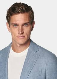 Light Blue Tailored Fit Havana Blazer in Wool Silk Linen Cashmere