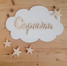 Custom Wall Decoration First Name In Solid Wood Door Plate Child Baby Room Cloud And Stars White Decoration Murale Personnalisee Decoration Murale Parement Mural