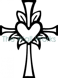 Cross With Heart Wall Sticker Vinyl Decal Cross Drawing Heart Drawing Cross Coloring Page