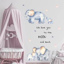 Buy Mother Baby Elephant Wall Decals Cute Nursery Kids Room Elephant Wall Sticker With Stars We Love You To The Moon And Back Quotes Art Murals For Girls Baby Bedroom Classroom Home