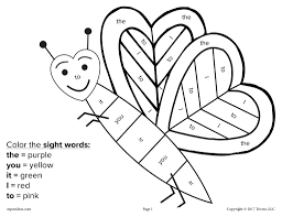 The best free, printable valentine´s day coloring pages! Valentine S Day Color By Sight Word 4 Printable Worksheets Supplyme