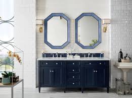 The fixtures break up the space so the room doesn't have large expanses of color. Brittany 72 Double Bathroom Vanity