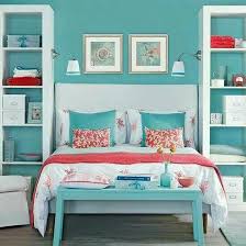 Teal And Coral Above Bed Decor Traditional Bedroom Blue Bedroom