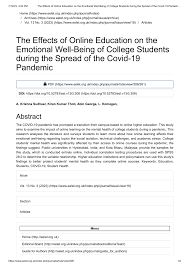 PDF) The Effects of Online Education on the Emotional Well-Being of College  Students during the Spread of the Covid-19 Pandemic European Economic  Letters (EEL)