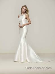 2019 Pronovias Balik Gelinlik Modelleri Kolsuz Yuvarlak Yaka Bele Oturan Yakasi Tas Islemeli Kuyruklu Gelin Elbisesi The Dress Gelinlik