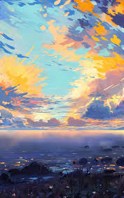 See more ideas about anime background, anime, yellow aesthetic. Download 1200x1920 Anime Girl Horizon Landscape Clouds Sunset Wallpapers For Asus Transformer Asus Nexus 7 Amazon Kindle Fire Hd 8 9 Wallpapermaiden