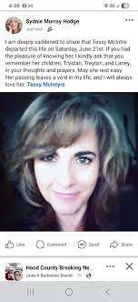 4:39 M 5G 39 Sydnie Murray Hodge Justnow g Just now ·… I am deeply saddened  to share that Tessy Mclntre departed this life