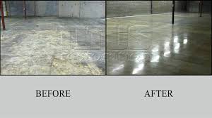 Before and after transformations of industrial polished concrete floors.