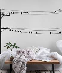 Birds On A Wire Wall Art Birds On Wires Wall Mural From Happywall Black White Light Bedroom Wallpaper Modern Wallmurals Stencil Mural Beautifu Wire Wall Art Wall Murals Mural
