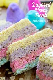 Layered Peeps Crispy Rice Treats Recipe Easter Food Treats Krispie Treats Recipe Easter Desserts Recipes