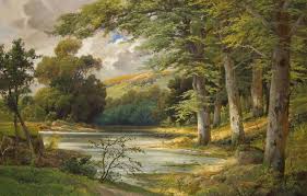 Your landscape painting stock images are ready. Wallpaper Forest Landscape Lake Boat Painting Alois Arnegger Romantic Forest Landscape Images For Desktop Section Zhivopis Download