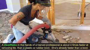 Dust free tile removal $3 per square foot everything included. 95 Pound Girl Uses Dust Free Tile Removal Equipment Using The Dustram Youtube