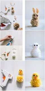 Crafts With Wool For Easter Cute Pompom Animals For Children Animals Children Crafts Cute Easter Pompom Wool In 2020 Wool Crafts Kids Handicraft Pom Pom Crafts