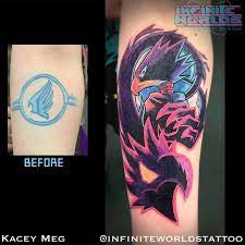 Fumikage Tokoyami Tattoo Coverup From My Hero Academia Tattoo By Kacey Meg From Infinite Worlds Tattoo And Design My Hero Academia Tattoo Gengar Tattoo Tattoos