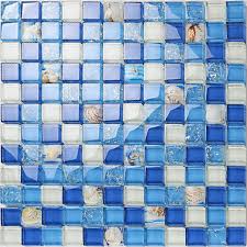Forget boring usual tiles, today's design industry offer a wide range of gorgeous bold and patterned tiles to cover your walls, shower area and floor. Crystal Resin Conch Tile Kitchen Backsplash Bathroom Flooring Sea Blue Crackle Glass Bar Table Shower Wall Tiles Design Klgt18