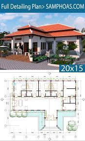 A vertical cutaway view of the house from roof to foundation showing details of framing, construction, flooring and roofing. 4 Bedrooms House Plan 20x14 5m Samphoas Plansearch House Plans 4 Bedroom House Plans Dream House Plans