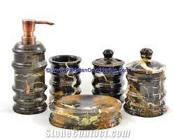 The design of this white and gold bathroom accessories is quite similar to the previous one. Michaelangelo Marble Bathroom Accessories Set Black And Gold Bathroom Sets From Pakistan Stonecontact Com