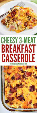 The Meat Lovers Breakfast Cheesy 3 Meat Breakfast Casserole Recipe With Bacon Sausage And Breakfast Recipes Casserole Breakfast Casserole Casserole Recipes