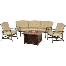 Hanover Traditions 4 Piece Aluminum Patio Fire Pit Conversation Set With Natural Oat Cus Patio Furniture Conversation Sets Outdoor Furniture Sets Fire Pit Sets