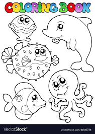 Coloring Book With Sea Animals 1 Vector Image On Vectorstock Coloring Books Animal Coloring Books Coloring Pages