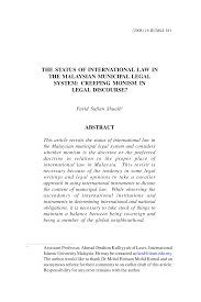 We can create an original paper just for you! Pdf The Status Of International Law In The Malaysian Municipal Legal System Creeping Monism In Legal Discourse