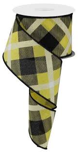 Black And White Plaid Ribbon Wired Yellow Black Plaid Wired Ribbon By The Roll 2 5 X 10 Wired Ribbon Plaid Ribbon Yellow Black