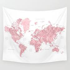 Light Pink Muted Pink And Dusty Pink Watercolor World Map With Cities Wall Tapestry By Blursbyaisho Wall Tapestry Bedroom Tapestry Pink Wall Tapestry Pink