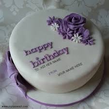 Birthday cakes personalised original flowers cake decorating. Print And Writing Name On Purple Birthday Cake