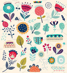 Repeating floral pattern on white background. Big Collection Flowers Cat Folk Art Flowers Modern Folk Art Flower Art