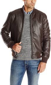 Cole Haan Signature Men S Zip Front Faux Leather Varsity Jacket Dark Brown Mediu Brown Leather Motorcycle Jacket Leather Varsity Jackets Leather Jacket Style