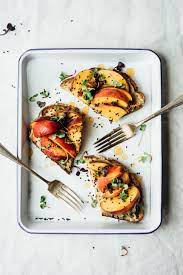 Toast With Peaches Tahini And Honey Tending The Table Food Clean Recipes Clean Eating Recipes