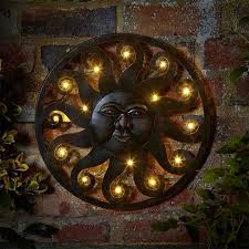 Garden Wall Art Metal With 12 Led Lights Celestial Sun Outdoor Patio Decoration Outdoor Metal Wall Art Garden Wall Art Led Wall Art
