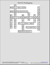 Also includes an answer key. Crossword The First Thanksgiving Abcteach