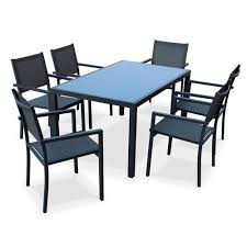 Salon De Jardin Aluminium Table 150cm 6 Fauteuils En Textilene Gris Et Alu Ant Salon De Jardin Aluminium Meubles De Jardin En Rotin Table Et Chaises De Jardin